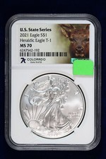 2021 T1 Silver Eagle NGC MS70 Seven K StateLabelSeries Colorado 1 of 7777 4GTY