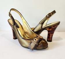 DOLCE & GABBANA Metallic Peep Toe Tortoise Heel Slingback Sandals 36.5 6.5