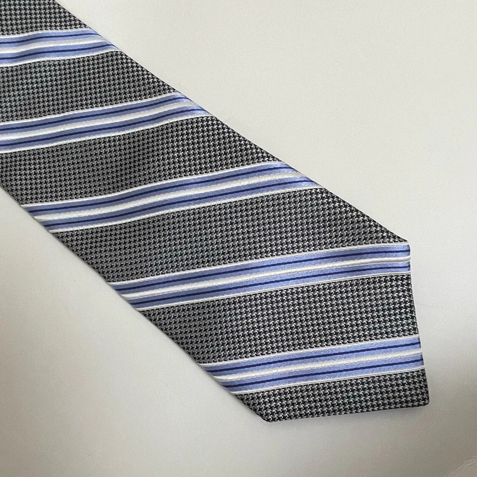 Галстук John W. Nordstrom серый синий в полоску шелковый 3,25 дюйма x 60 дюймов опрятный классический - Изображение 4 из 4