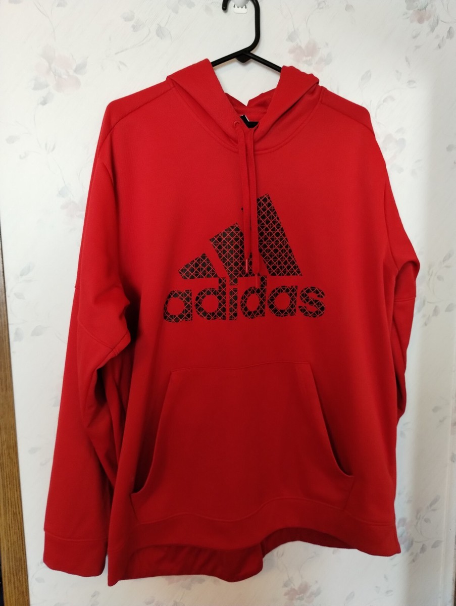 Adidas Mens XXL Pullover Hoodie Red Long Sleeve Pocket Hooded