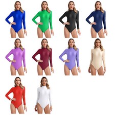 Womens Leotard Long Sleeve Bodysuit Fitness Lingerie Workout Jumpsuit Ballet