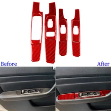 9Pcs Window Lift Switch Button Panel Trim For Hummer H3 06-10 Red Carbon Fiber