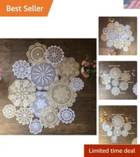Set of 14 Hand Crochet Doilies Cotton Crocheted Lace Doilies 4-10 Inches Roun...