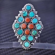 size 8, Native American Southwestern sterling silver 925 ring coral turquoise