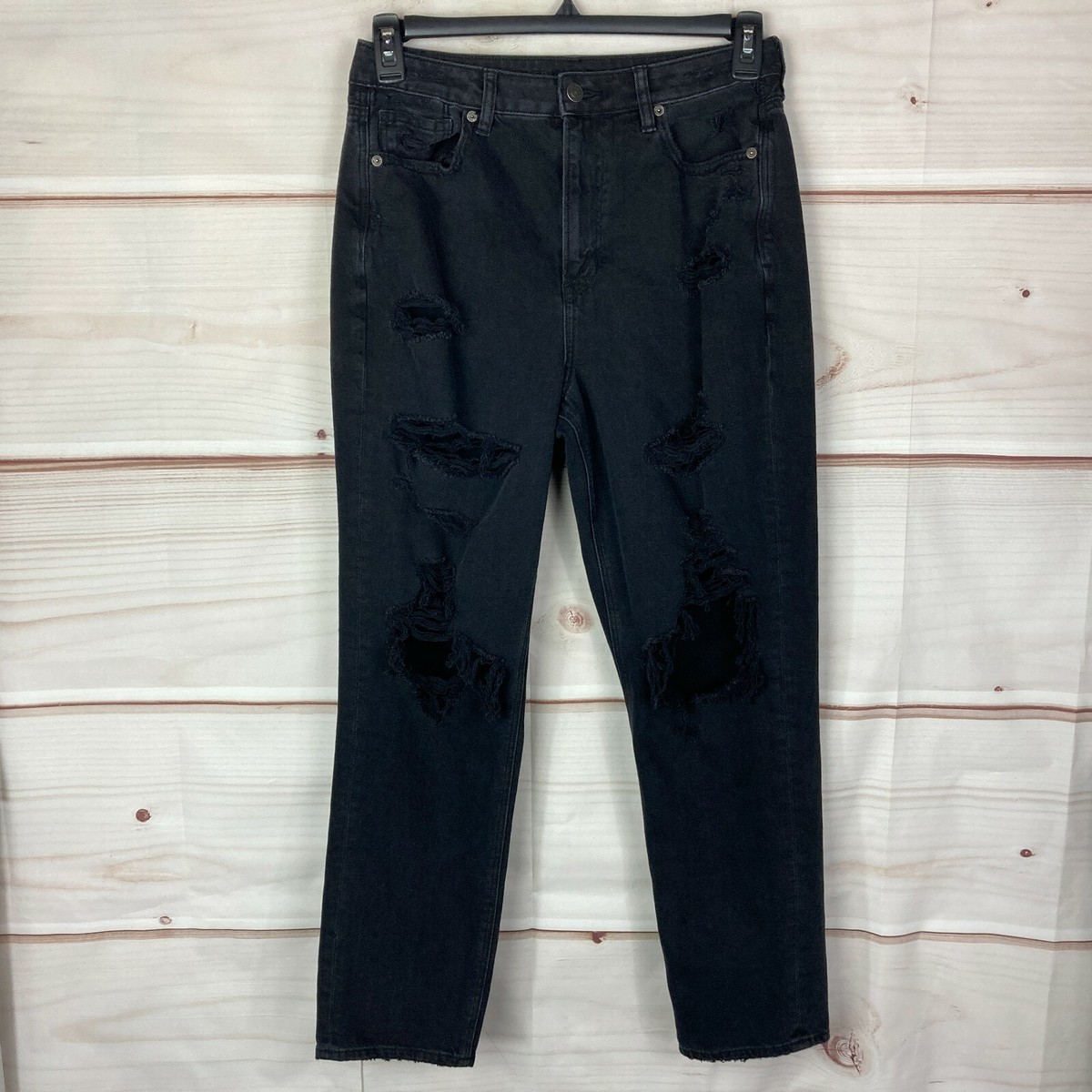 American Eagle Jeans Womens Black Distressed Mom Slouchy High