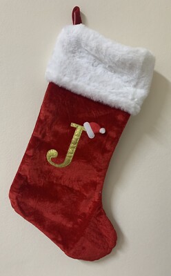 Weihnachtsstrümpfe 45cm Initiale Monogramm bestickt Buchstabe J rot Samt + gratis Schlüssel
