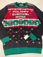 NWT Christmas Sweater Kids Sz XL Holiday Survival Mode Long Sleeve Red Green Bla