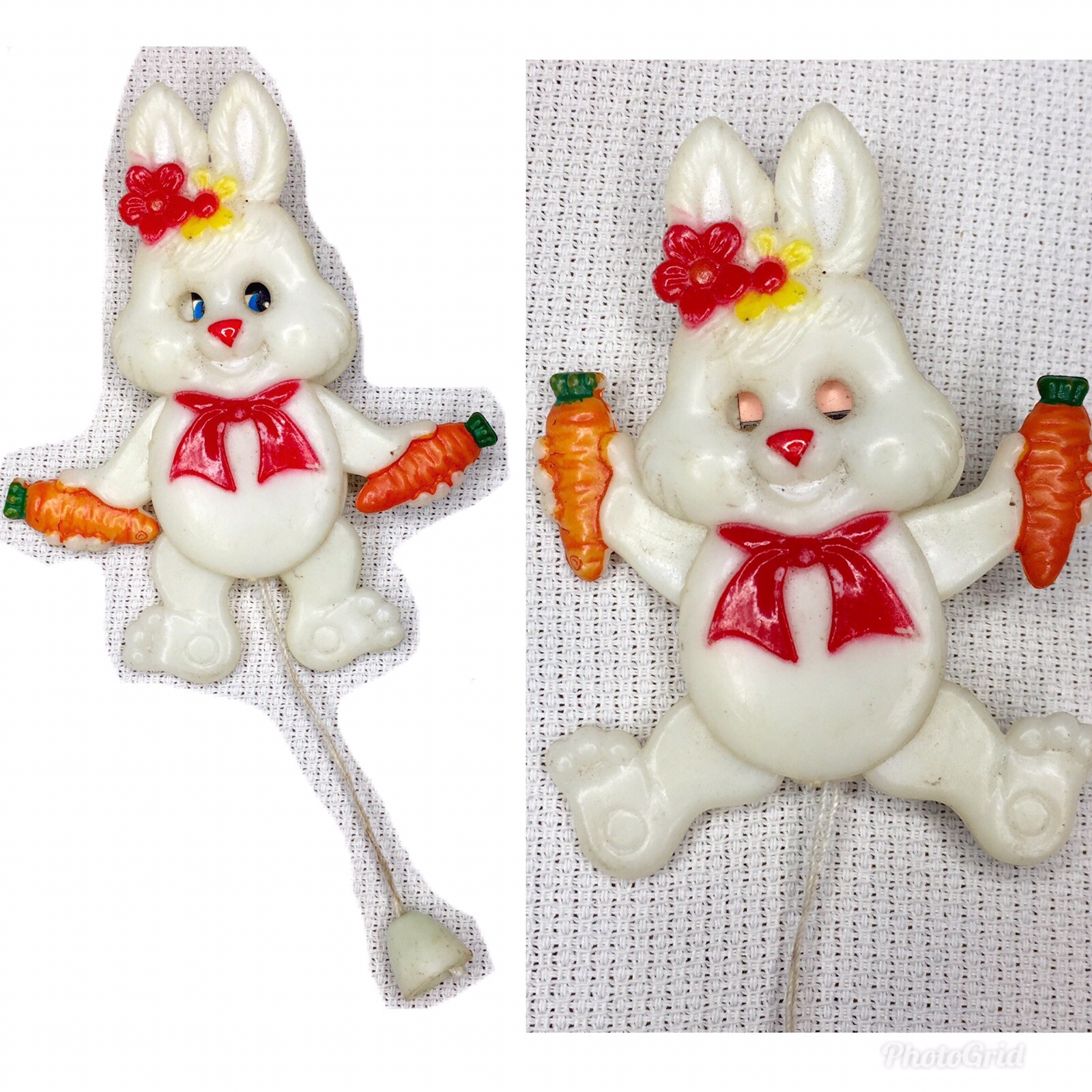 Vtg String Pull Moving Brooch Pin Mechanical Plas… - image 1