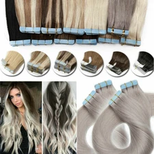 Tape in Hair Extensions 100% Real Remy Human Hair Skin Weft Balayage Ombre Hair