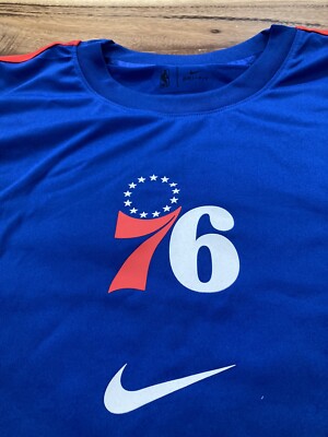 MENS NBA NIKE PHILADELPHIA 76ERS LONG SLEEVE SHIRT BLUE XL/T NWT