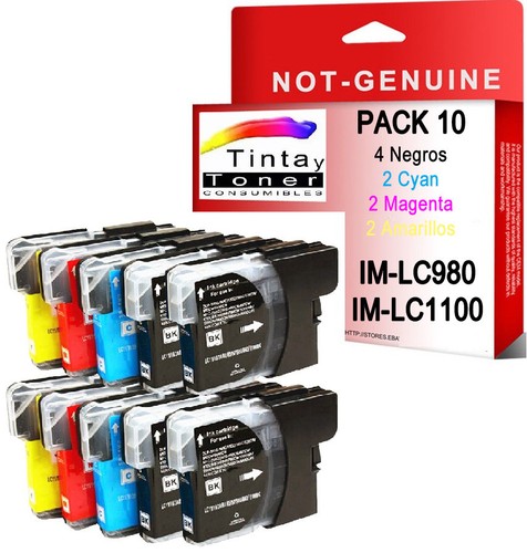 10 Cartuchos Tinta Impresora compatible con Brother DCP-197C LC980 |