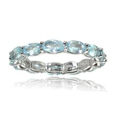 Sterling Silver Blue Topaz 5x3mm Oval-cut Eternity Band Ring, Size 5