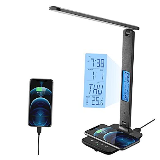 LED Desk Lamp with Wireless Charger, USB Charging Port, Table Lamp with Black