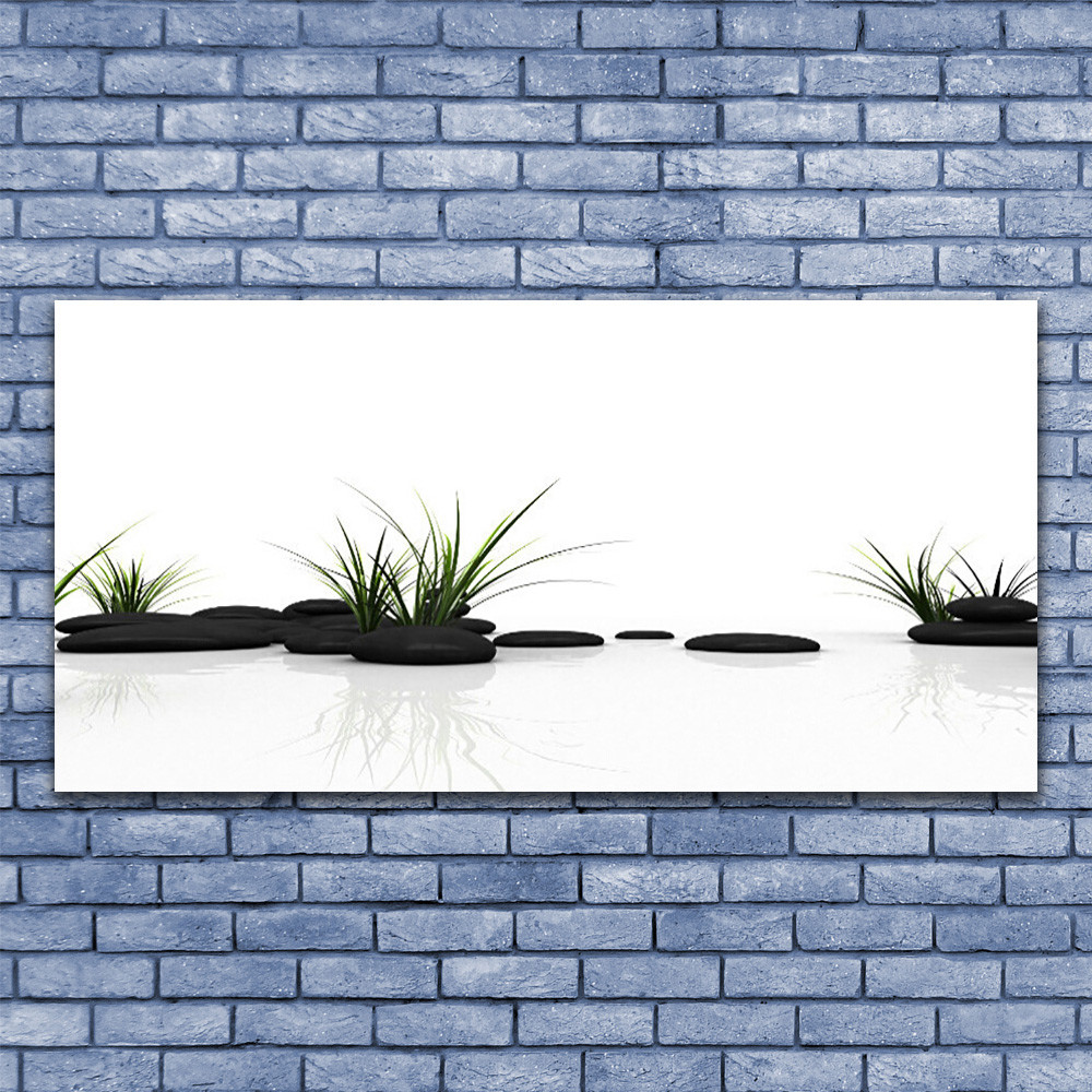 Tableau impression image sur Plexiglas® 140x70 art pierres herbe pour décoration murale