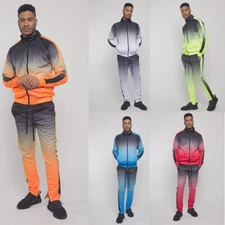 Men's Ombre Gradient Colored Pant&Jacket  2 Piece Sweatsuit Set Track Suit ST579