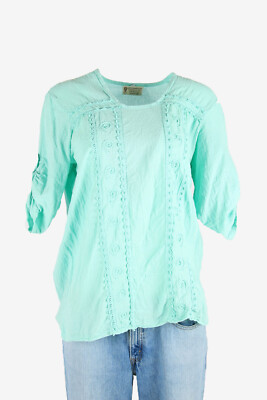 Vintage Embroidered Hippie Gypsy Blouse Tunic Top Kaftan Turquoise Size L LB404