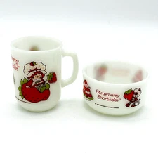 1980 American Greetings Corp Strawberry Shortcake Glass Bowl & Cup Set USA Made