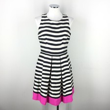 Eliza J M 8 Stripe Flare dress Pleated Colorblock Sleeveless Black Cream Party