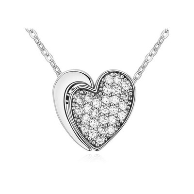 Women's Girls Unique Silver Two Part Heart Pendant Necklace Crystal Elements