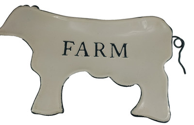 Vintage Tin Sign FARM Kitchen Cottage Cow Shape Metal Decor B2