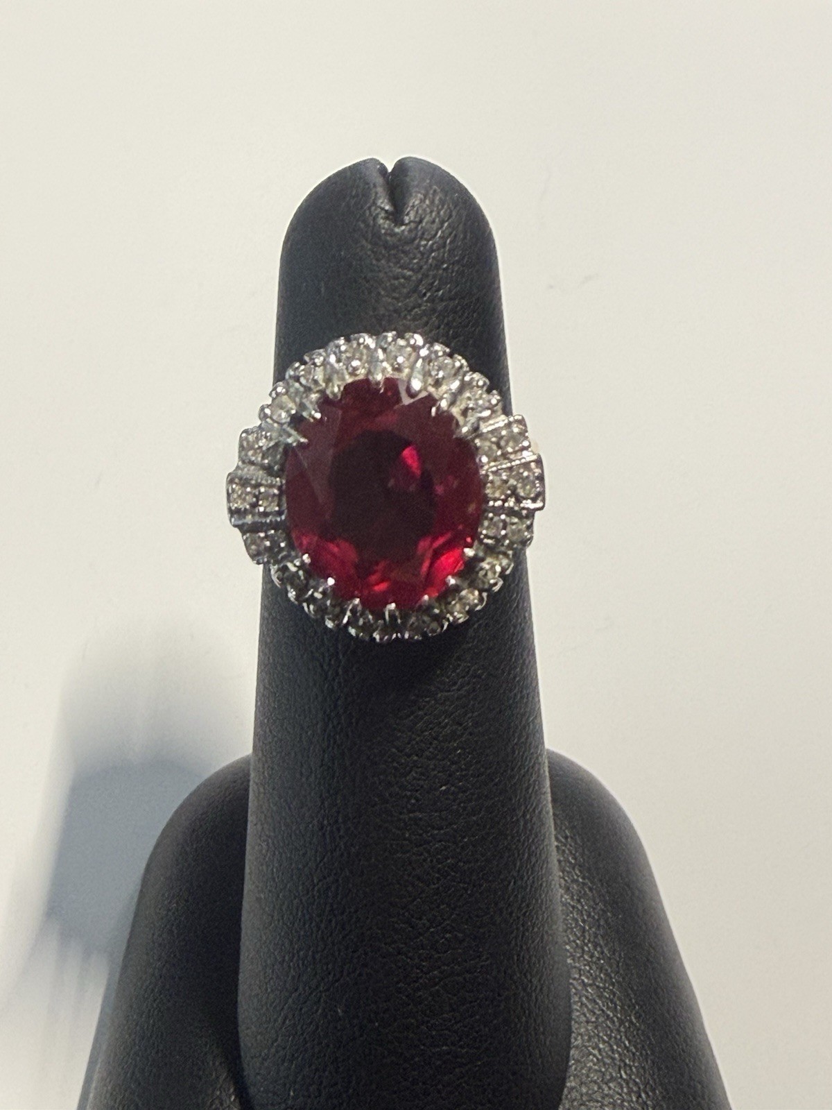 VINTAGE SYNTHIC LAB CREATED RUBY AND DIAMOND RING… - image 1