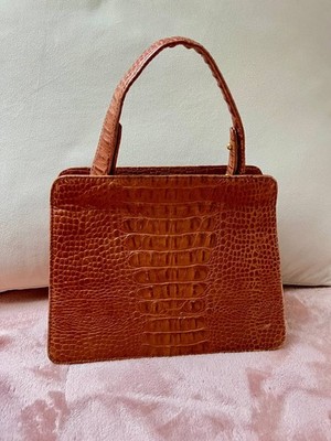 Rare Vintage MARINA RINALDI Croc-Embossed Leather Frame Bag