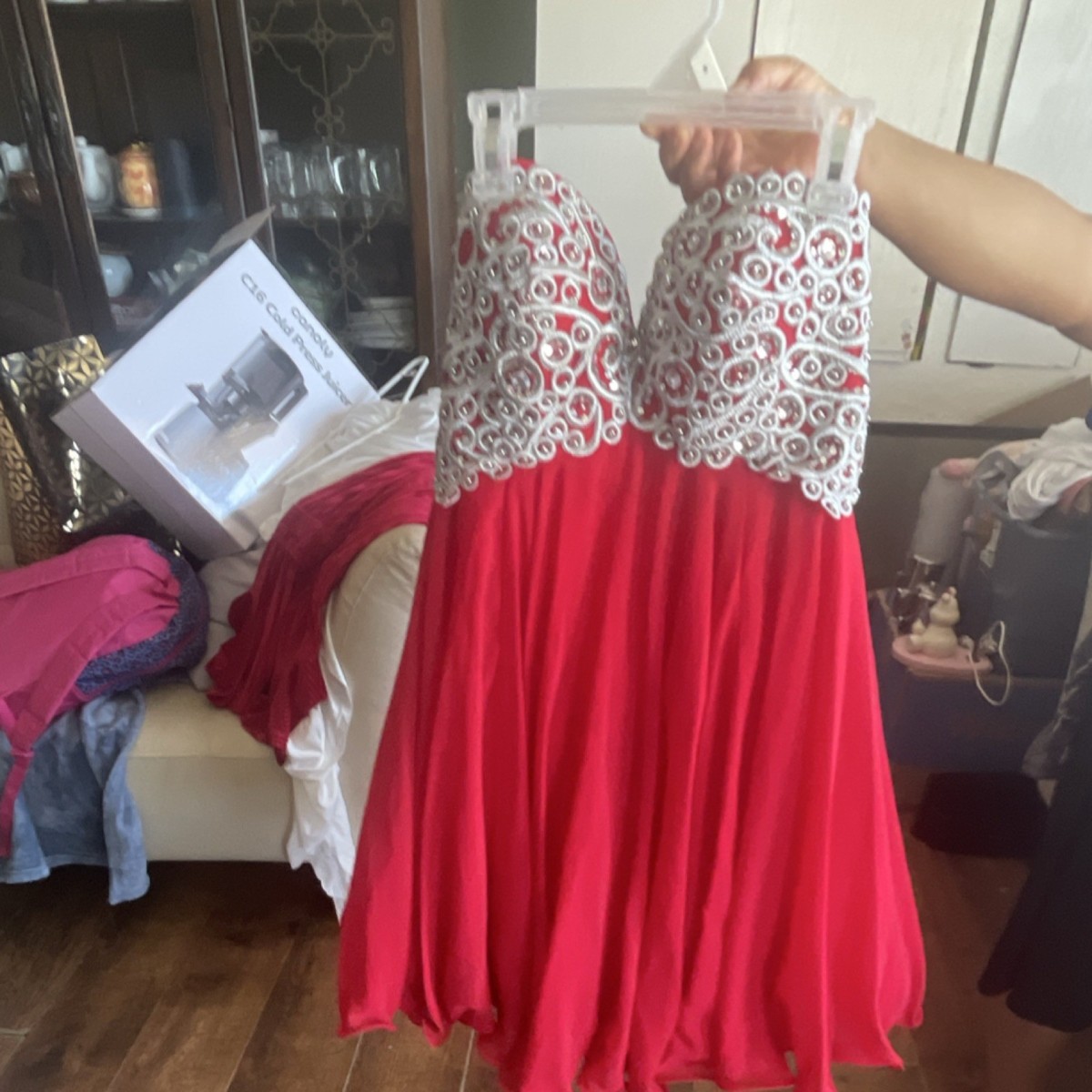 Fiesta Fashion Red Silver Strapless Sweetheart Short Prom Dress Women's Medium Fiesta Fashion Red Silver Strapless Sweetheart Short Prom Dress Women's Medium