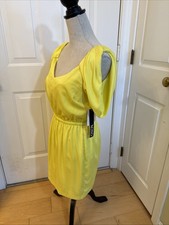 YELLOW FUN XOXO Shortsleeve Sheath Mini Elastic Waist Bright Yellow Dress Size S