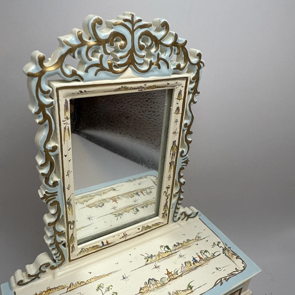 Cómoda francesa vintage Bespaq 1990 miniatura blanca chinaiserie rococó para casa de muñecas Foto 4 de 4