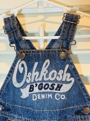 Oshkosh B'Gosh Overalls Baby 6 Month Blue Denim Snap Logo Retro