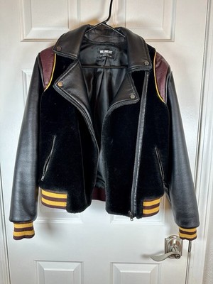 Faux Leather Varsity Zippered Motorcycle Jacket in Small by William Rast-Noelie