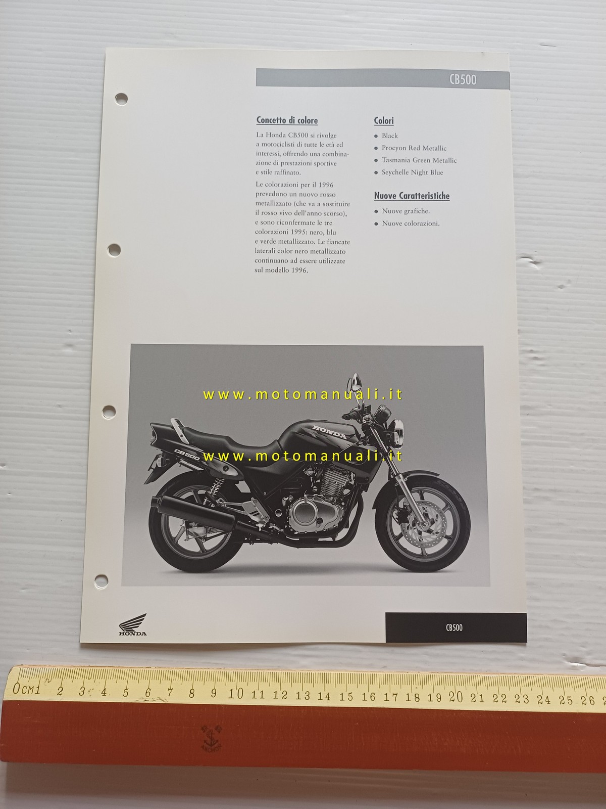 Honda CB 500 1996 presentazione scheda tecnica per rete vendita originale