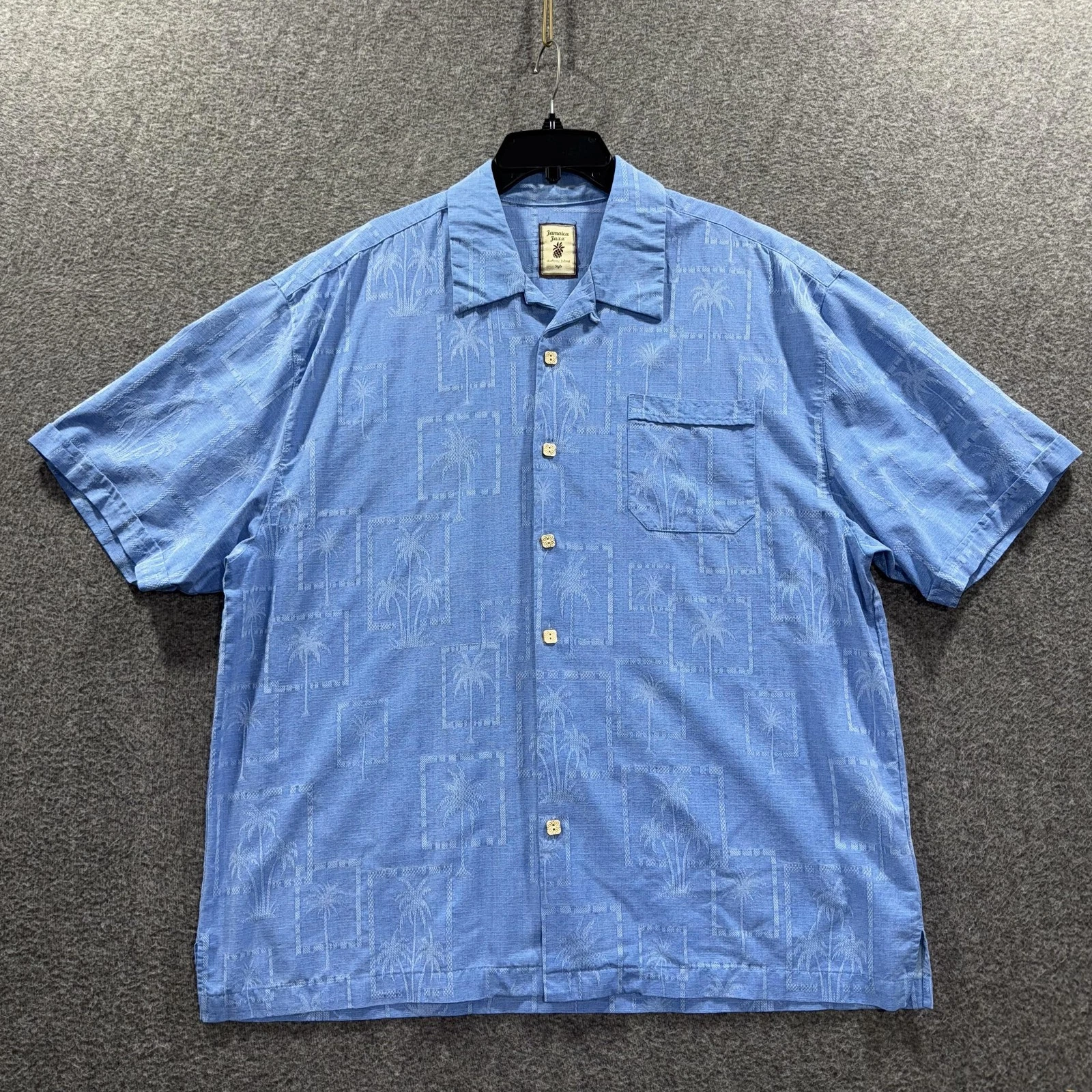 Jamaica Jaxx Shirt Mens 2XL Blue Hawaiian Aloha Camp Silk shirt Palm Trees