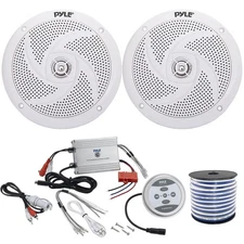 2 x Pyle PLMRS6W 6.5" 240W Stereo Speakers, 2-Channel Amplifier, Speaker Wire