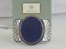 NWT Atterri Silver Simi Precious Big Blue stone Bangle Stretch Bracelet Cuff