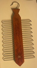 Vintage Wood and Brass Tie rack or Necktie Display, Retro Belt Hanger, 20 hooks,