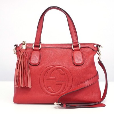 GUCCI SOHO Interlocking G 308362 2Way Tote Bag Leather Red Auth #53799A