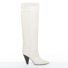 ISABEL MARANT Loens chalk beige lamb leather cone heel high boots EU37