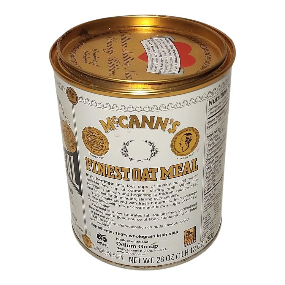 Vintage John McCann's Steel Cut Irish Oatmeal Round Tin Can 5.25" Tall Empty - Image 4 of 4