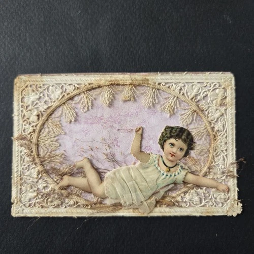 Late 19th century card with chromo lace application with knife fabric