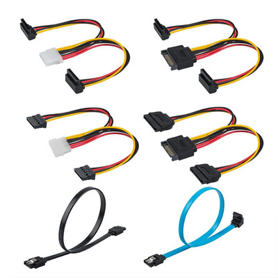 Set of 6, SATA Power Splitter Cord and SATA III Cable 6.0 Gbps, Straight and 90