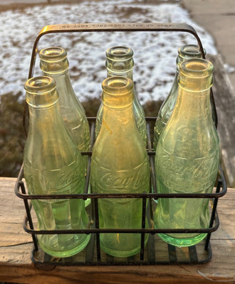 Vintage Coca Cola 6-6.5 Oz. Metal Wire Carrier-Oklahoma Bottling Co. W/Bottles