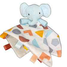 Parents Choice Walmart Blue Elephant Lovey Blanket Shapes Tags Satin Back