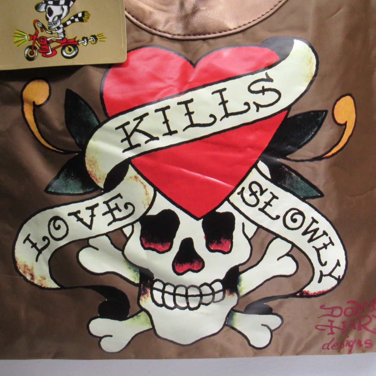 Vintage Ed Hardy 'Love Kills Slowly' Bronze Metallic Skull Heart
