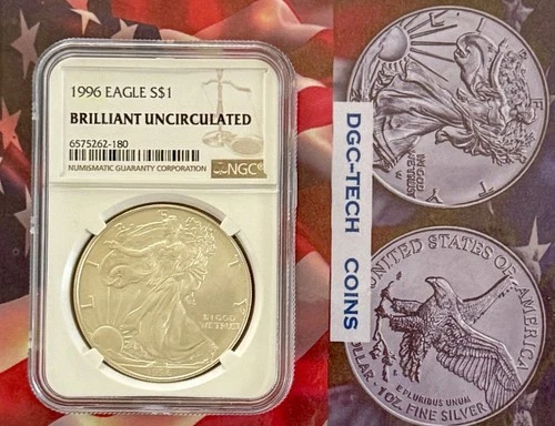 1996 American Silver Eagle $1 BU Brilliant Uncirculated NGC Brown Label *180