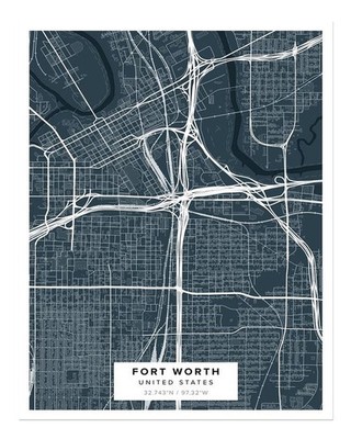 Fort Worth City Map Wall Art Poster - Urban Street Design Home Decor