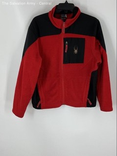 Spyder Boys Red Black Pockets Long Sleeve Full Zip Jacket Size Approx Medium