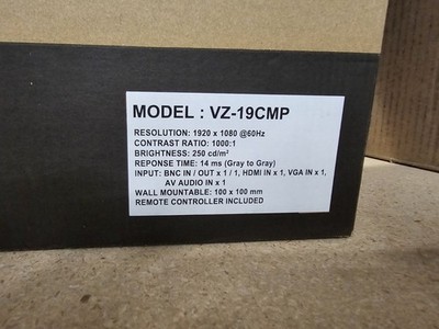 ViewZ VZ-19CMP 19'' CCTV Monitor 1920x1080 HDMI VGA BNC Wall Mount Remote