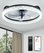Low Profile Bladeless Ceiling Fan with Light and Remote, Flush Mount Dimmable LE