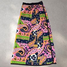 Vtg 70s Patchwork Folk Quilted Print Boho Paisley Floral Prairie Maxi Skirt Sz 6